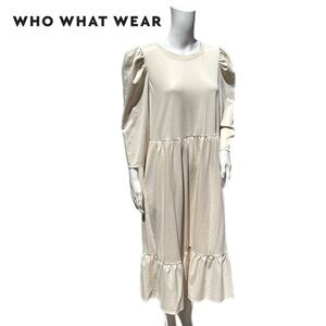WHO WHAT WEAR Long Sleeve Tiered Tent Dress in Cream Size XL